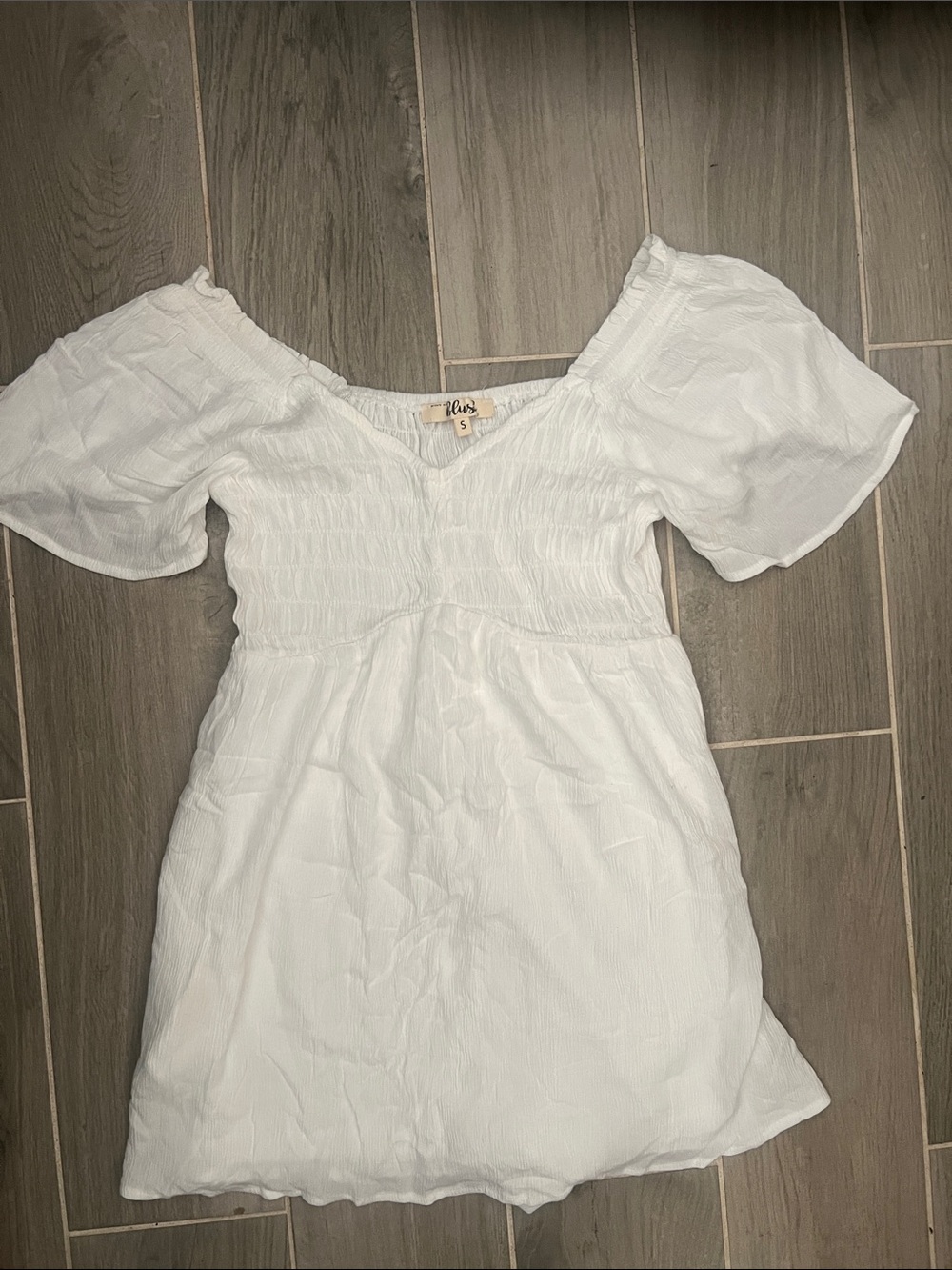 Blush White Smocked Puff-Sleeve Mini Dress